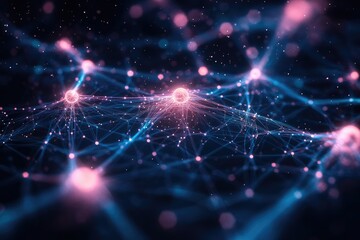Aufkleber - Abstract representation of interconnected nodes forming a complex network, signifying neural pathways or data flow.