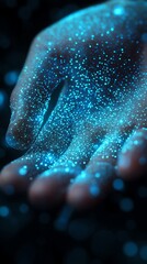Poster - Glowing Hand with Blue Particles Digital Art
