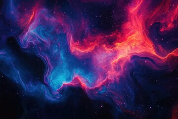 Poster - Abstract cosmic artwork depicting vibrant red and blue nebulae swirling amidst a starry expanse.