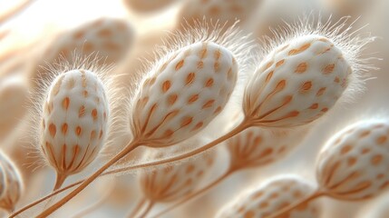 Abstract plant pods, close-up, soft light, blurred background