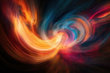 Poster - Abstract swirling vortex of vibrant orange, blue, and red hues, creating a dynamic and energetic visual.