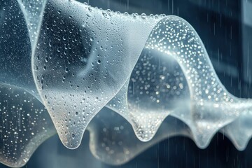 Poster - abstract shot of water droplets on a translucent surface with soft, flowing curves, capturing the be