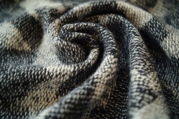 Poster - Close up photograph of a black and white woven cloth, forming an interesting circular pattern, creating a visually appealing texture and abstract design.