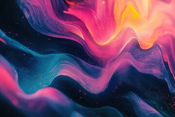 Aufkleber - Abstract artwork featuring vibrant, swirling waves of pink, teal, and orange hues, creating a dynamic and ethereal visual.