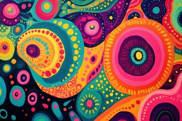 Poster - Vibrant abstract artwork featuring colorful concentric circles, dots, and swirling patterns.