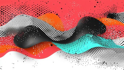 Poster - Abstract retro poster with geometric shapes and bold typography, featuring contrasting colors of orange, teal, black, white, and gray on an isolated background, evoking nostalgia and creativity. 