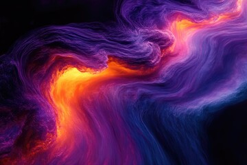 Aufkleber - Abstract artwork depicting swirling, vibrant hues of purple, orange, and yellow, resembling cosmic energy or lava flows.