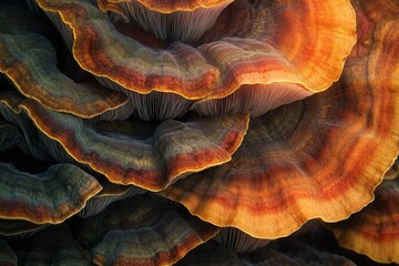 Aufkleber - Intricate layers of a vibrant, multicolored fungus showcase nature's artistry.