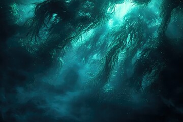 Poster - An ethereal underwater kelp forest bathed in sunlight, creating a mystical, dreamlike scene.