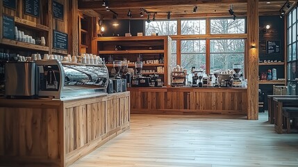 Poster - Interior of coffee shop themed like a wood shop.