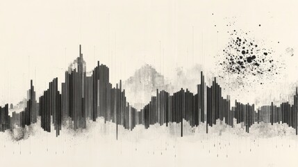 Aufkleber - Abstract sound wave illustration with varying heights, black ink splashes, and soft gradients