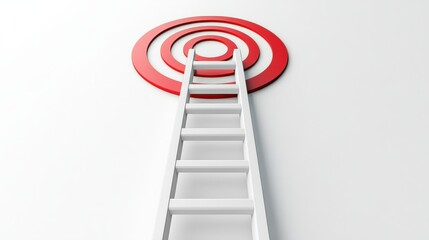 Poster - A white ladder reaching towards a red target symbolizing goal achievement and success