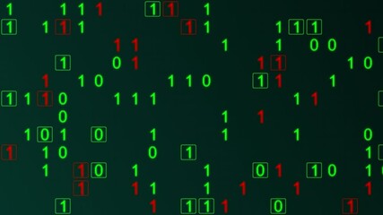 Poster - Green glowing binary matrix on a grid. Texture animation, horizontal composition. Technology motion graphic.
