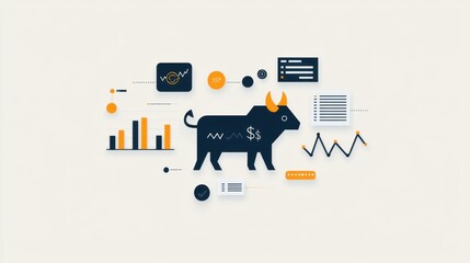Poster - Engaging and Creative Illustration of Bull Market Concept with Financial Data, Graphs, and Charts Representing Economic Growth