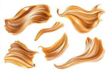 Wall Mural - Caramel swirls flow gracefully against a clean white backdrop, capturing a sense of sweet indulgence and smooth, flowing movement.