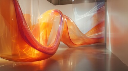 Poster - Translucent orange sculpture installation with swirling form expression