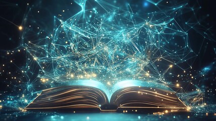 Aufkleber - An open book emitting glowing lines and points, a digital and futuristic concept