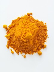 Wall Mural - Bright turmeric powder pile on clean white background