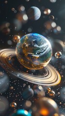 Wall Mural - Digital technology Universe transparent stereo planet poster background