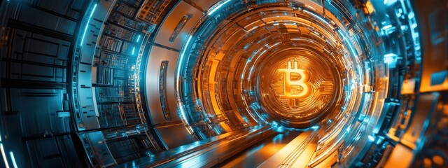 Futuristic Bitcoin Digital Vault Crypto Security Technology Finance