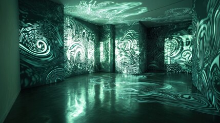 Poster - Immersive art installation with flowing, ethereal light projections