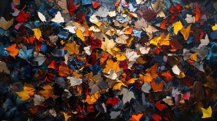 Poster - Abstract Autumnal Symphony, A Textured Tapestry of Decaying Leaves