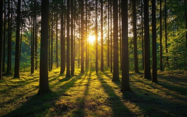  Sunlight Piercing Forest Canopy at Sunset