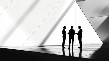 Aufkleber - Two silhouetted figures engage in negotiation in a modern setting with angular lighting. Generative AI