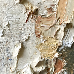 Poster - Textured Paint Strokes: A close-up of abstract art, revealing thick, textured strokes of oil paint in a palette of neutral and earthy tones, highlighting the raw.