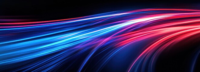 Poster - Abstract red and blue light streaks on black background.