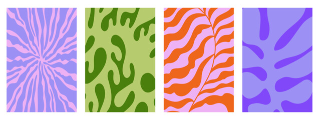 Poster - Vector illustration in simple linocut or cut our hand draw naive wavy groovy style, flowers and plants, floral botanic design templates, modern art prints, posters and placards
