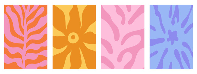 Poster - Vector illustration in simple linocut or cut our hand draw naive wavy groovy style, flowers and plants, floral botanic design templates, modern art prints, posters and placards