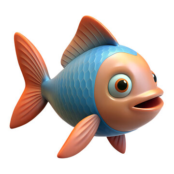 Colorful fish. 3d rendering isolated on white background. Cartoon plastic style icon