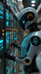 Aufkleber - Robot Working on Server Racks Data Center Ai Technology