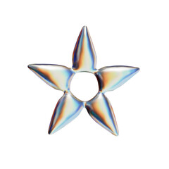 Wall Mural - metallic flower design isolated on a white background. 3d abstract futuristic flower in y2k style