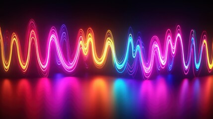 Poster - Abstract glowing light streaks with a wavy pattern and dark backdrop