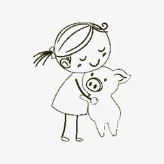 Poster - Girl Hugging a Cute Piglet