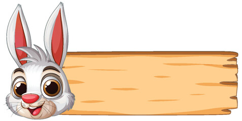 Wall Mural - Cheerful Rabbit with Wooden Sign