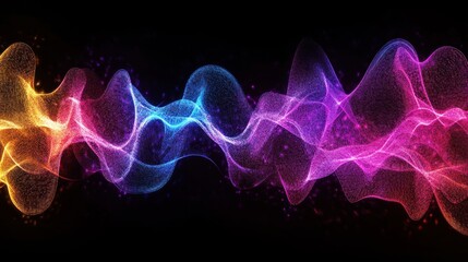 Wall Mural - Abstract wave formed by particles in vibrant color gradient on dark backdrop