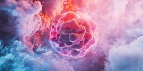 Poster - A mesmerizing blend of colors and forms in a digital creation. This abstract image depicts a vibrant and surreal cloud formation. Perfect for creative projects and visual inspiration. AI