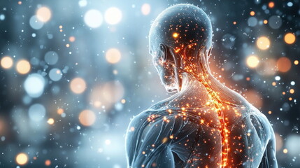 Poster - Glowing Human Anatomy with Energy Flow in Dark Background