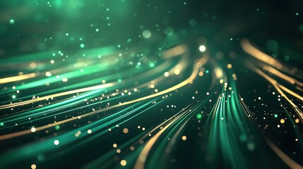 Poster - Abstract Green and Gold Flowing Lines with Soft Bokeh Effect