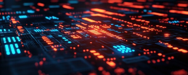 Leinwandbilder - Abstract Technology Background with Neon Lights in Blue and Red