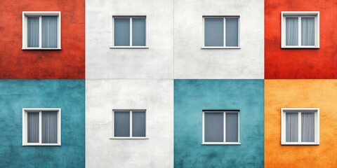 Aufkleber - Colorful Geometric Building Facade with Windows in Urban Setting