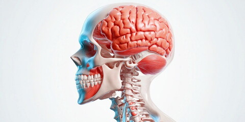 Poster - Detailed Human Skull and Brain Anatomy with Colorful Highlights
