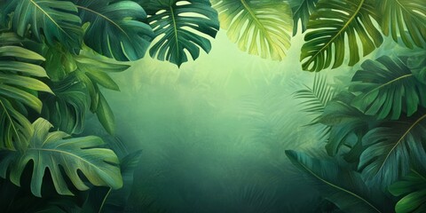 Aufkleber - Lush Green Tropical Background with Monstera Leaves and Foliage