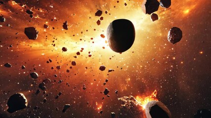 Wall Mural - exploding asteroids illuminate outer space under a brilliant sunlight, exploding asteroids in outer 