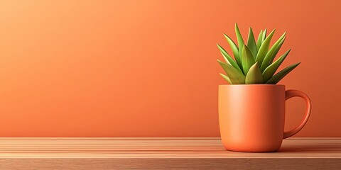 Aufkleber - Vibrant Orange Background with Green Succulent in Modern Pot