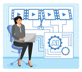 Poster - ai optimized video editing concept.professional video editing powered by artificial intelligence on 