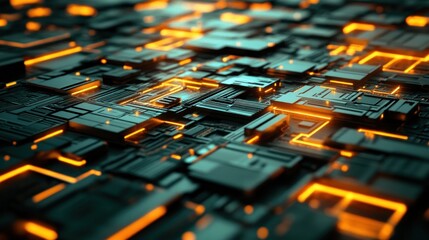 Aufkleber - Abstract Geometric Pattern with Glowing Orange Lines on Dark Background